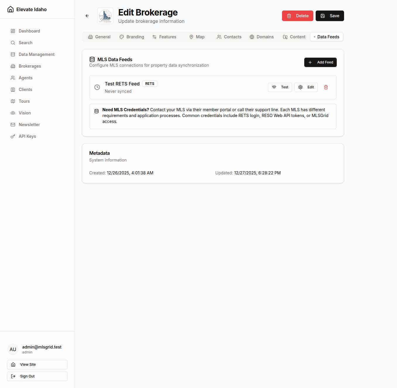 MLS data feed configuration