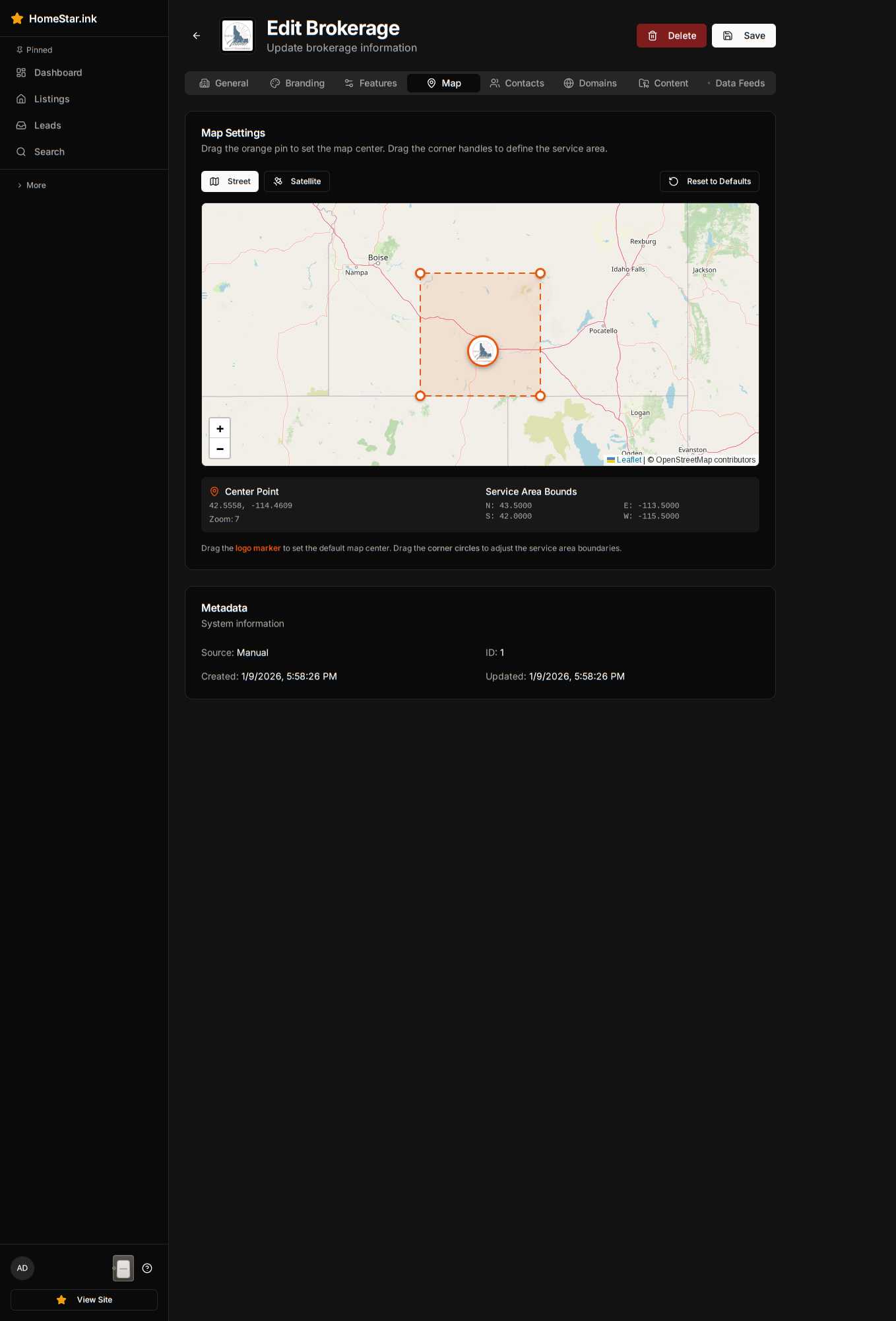 Service area map configuration